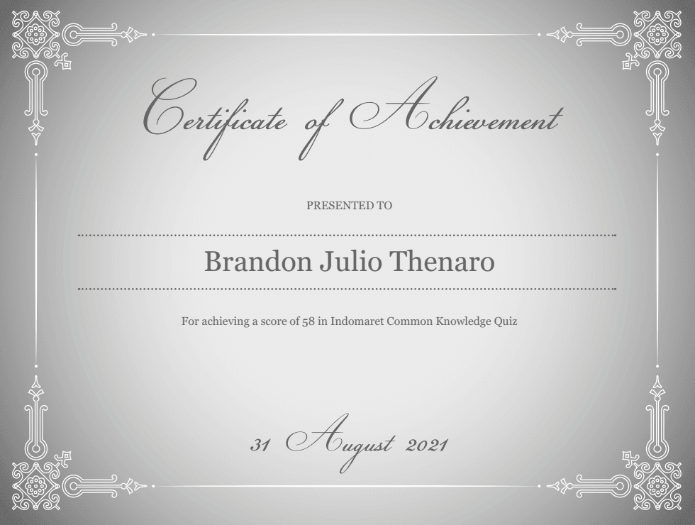 Certificate Indomaret Common Knowledge Quiz