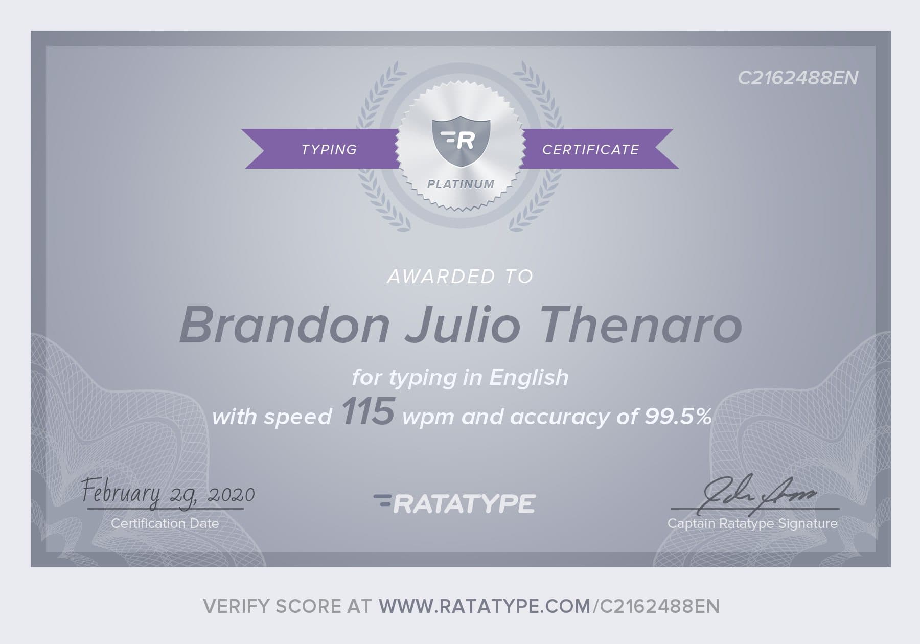Certificate Typing Speed